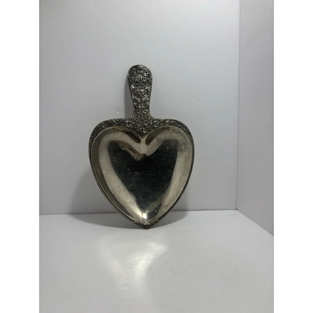 Vintage Victorian Style Silver Plated Floral Heart Candy Trinket Dish‎ Pan Japan
